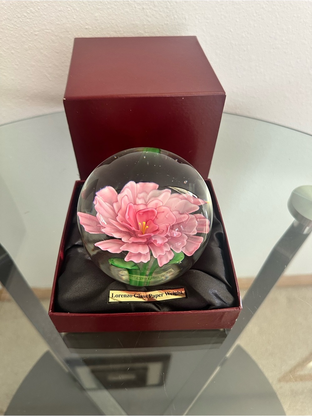lorenzo Pink Floral Paperweight - Colletible Art Glass Sphere NIB